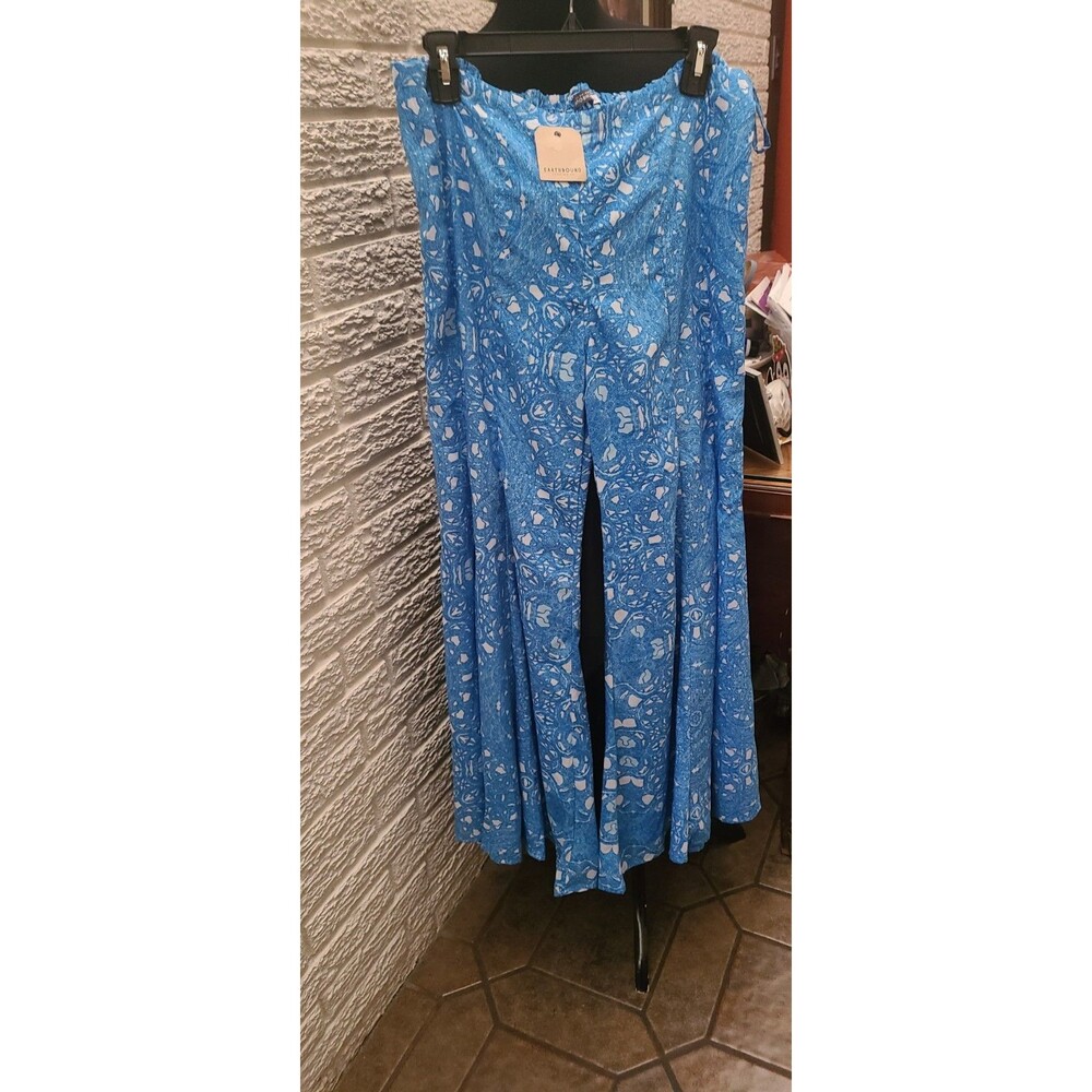NWT Earthbound Blue Wide Leg Boho Flowy Bell Bottom Pants Size XL